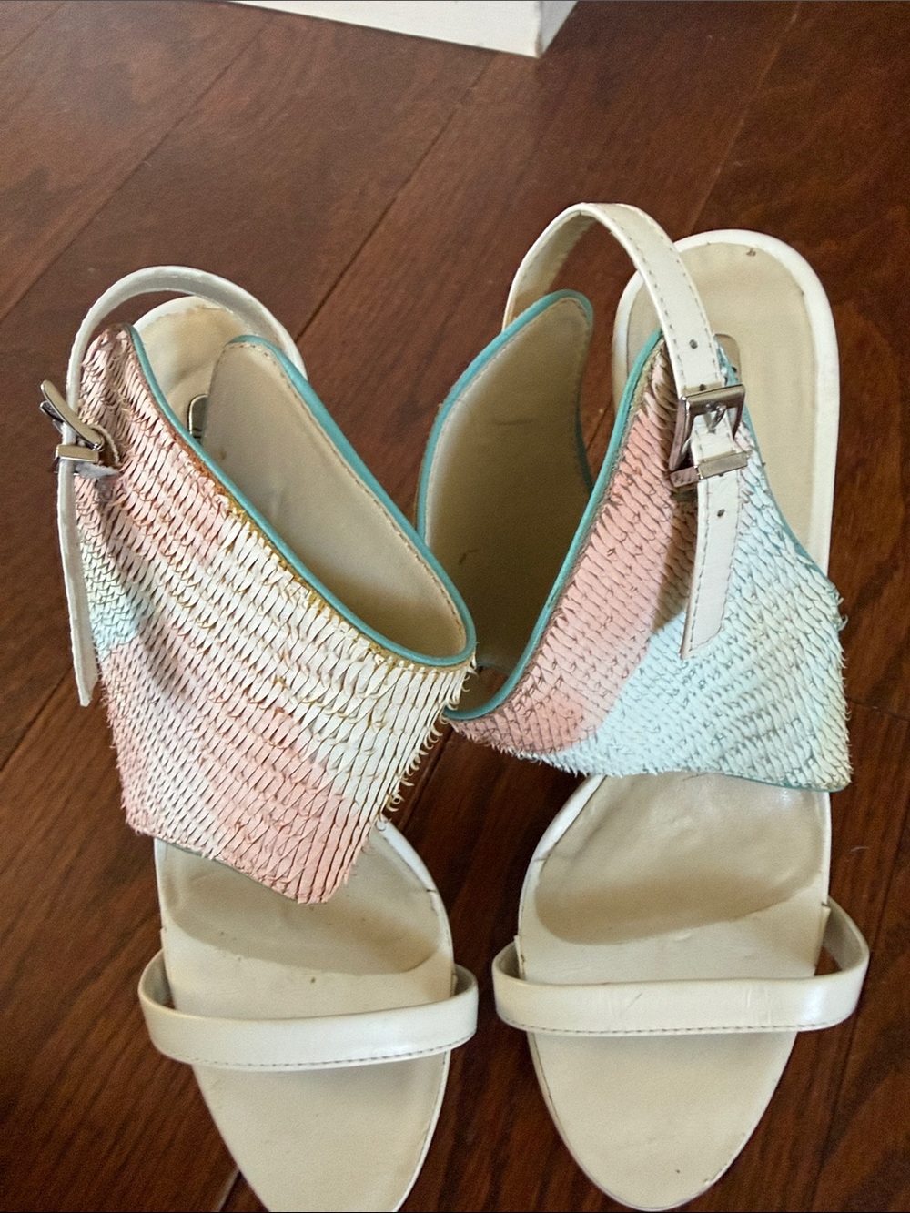 Pastel Woven Slingback Heels - Pink, Light Blue & White